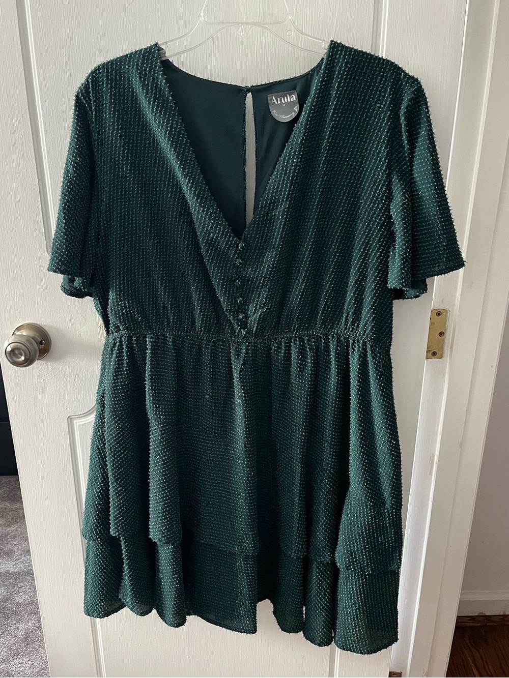 ARULA Deep Green Textured Tiered Mini Dress